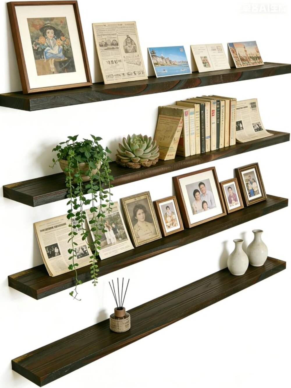 Set of 4 Rustic Wood Floating Shelves - Farmhouse Wall Decor for Any Room